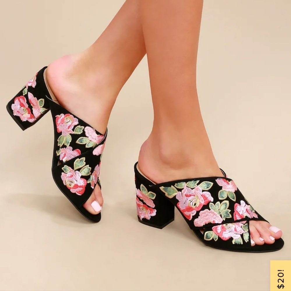 Sole Society Luella Floral Embroidered Heel Mules-9.5